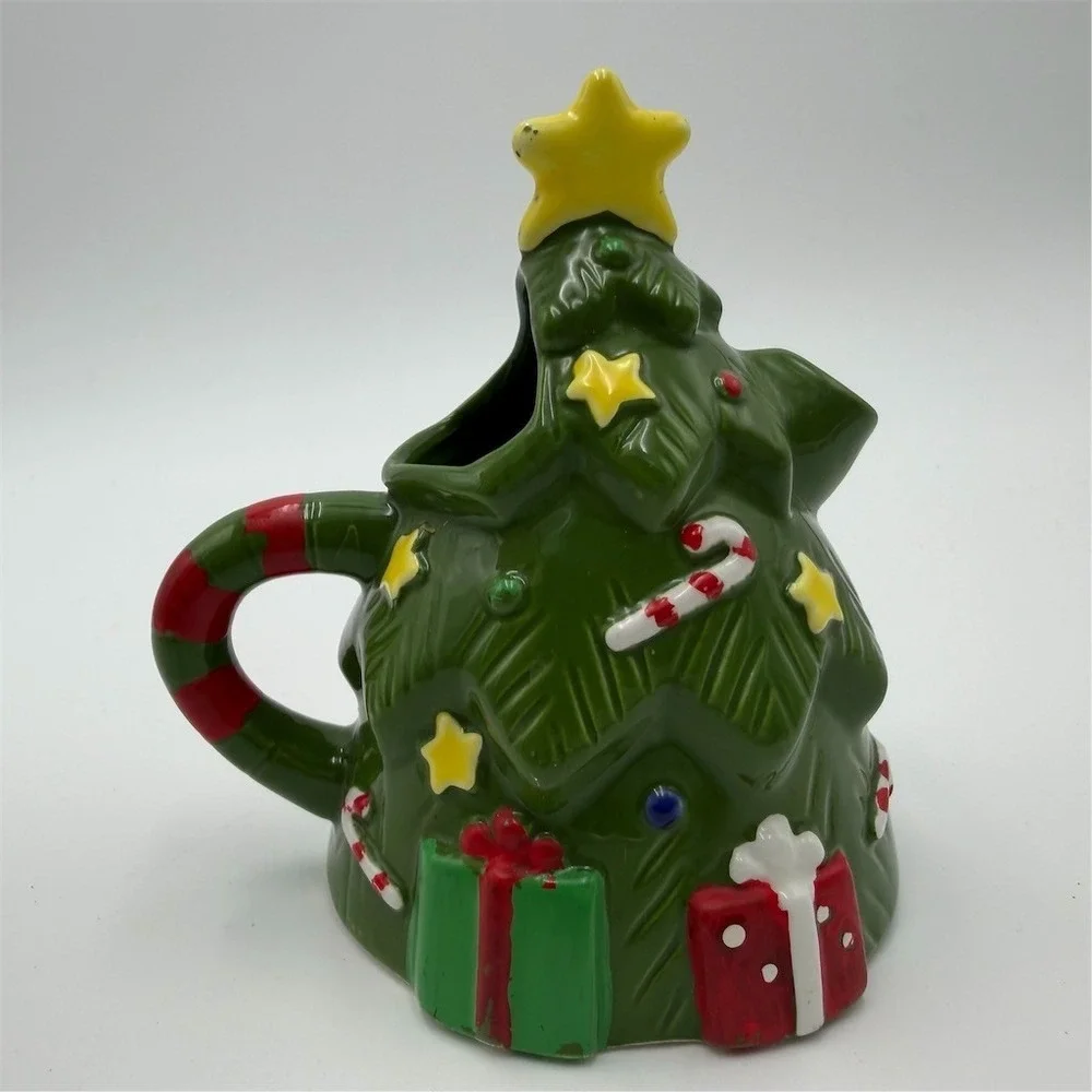Unbranded Christmas Tree Teapot Ornament Green Candy Canes Star Presents‎ No